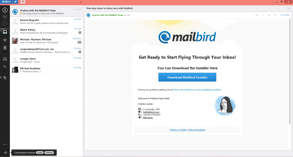 reverting to earlier version of mailbird