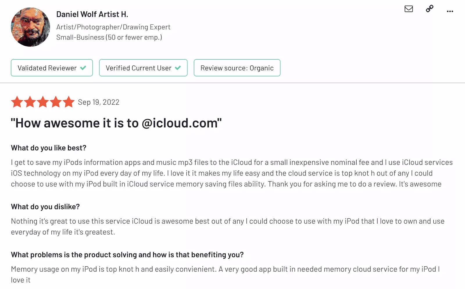 A screenshot of a customer review on a website.