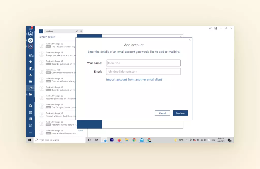 F&uuml;gen Sie Ihr E-Mail-Konto zu Mailbird hinzu