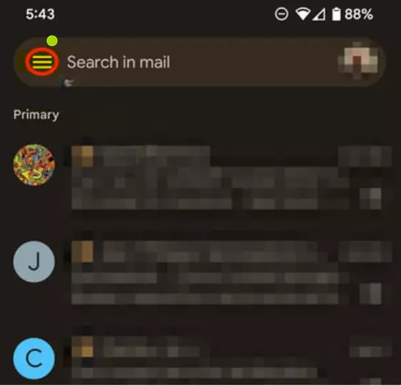 Gmail app settings menu