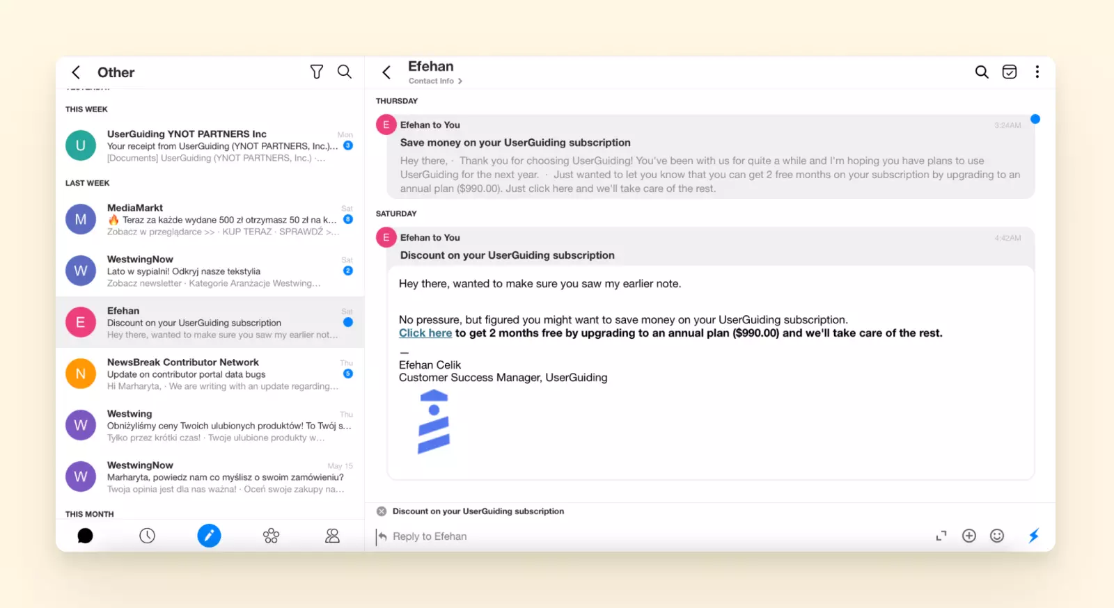 Spike communication app interface - Outlook-Alternativen