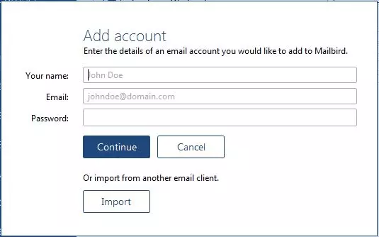 Add and import account in Mailbird