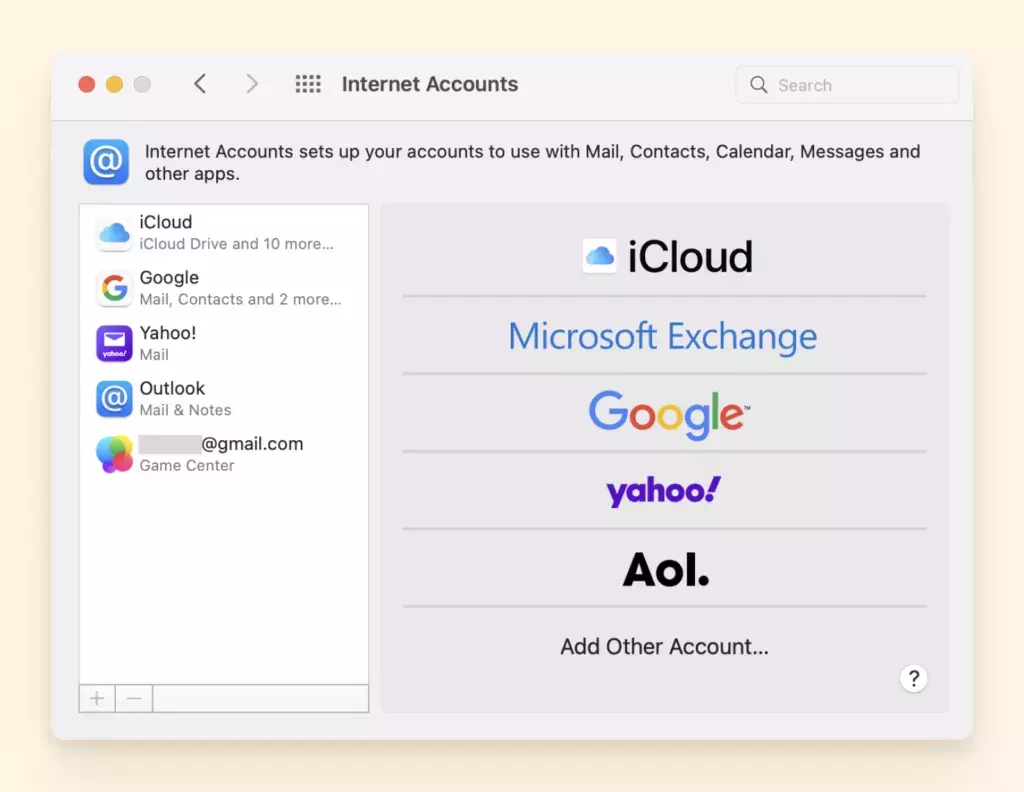 Добавление аккаунта на Mac