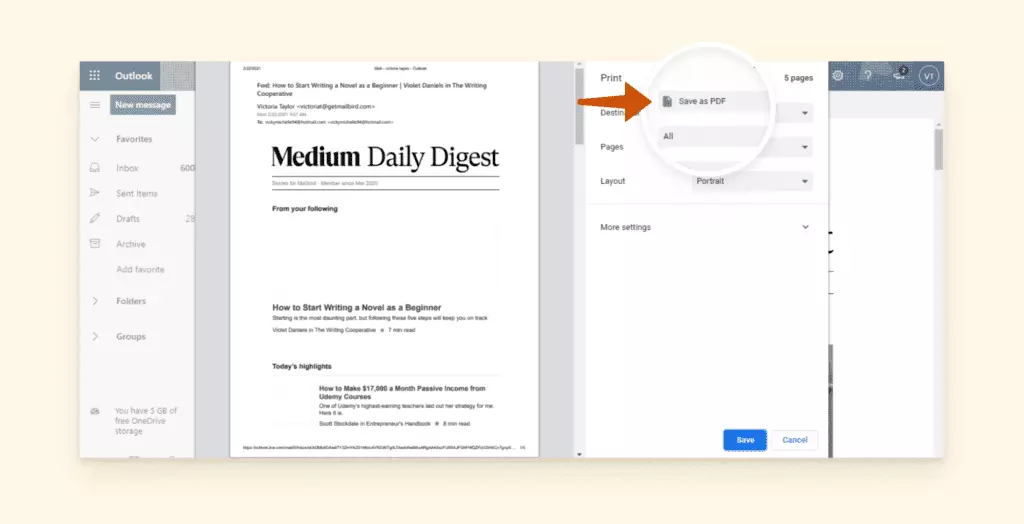 Save as PDF option in the print preview