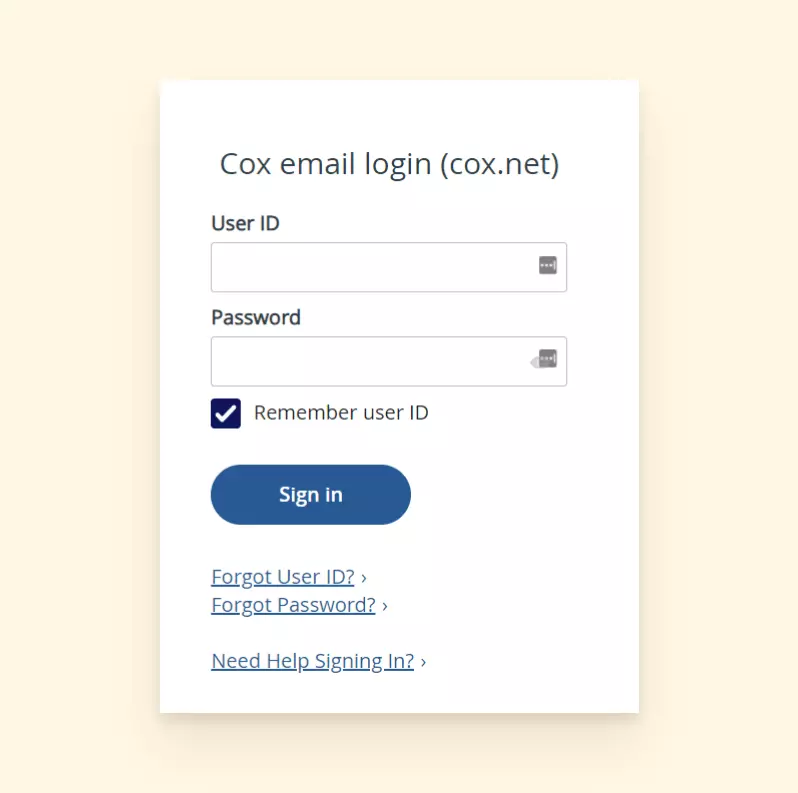 Cox email login page on web browser