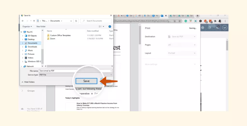 Save button that creates a PDF out of an email