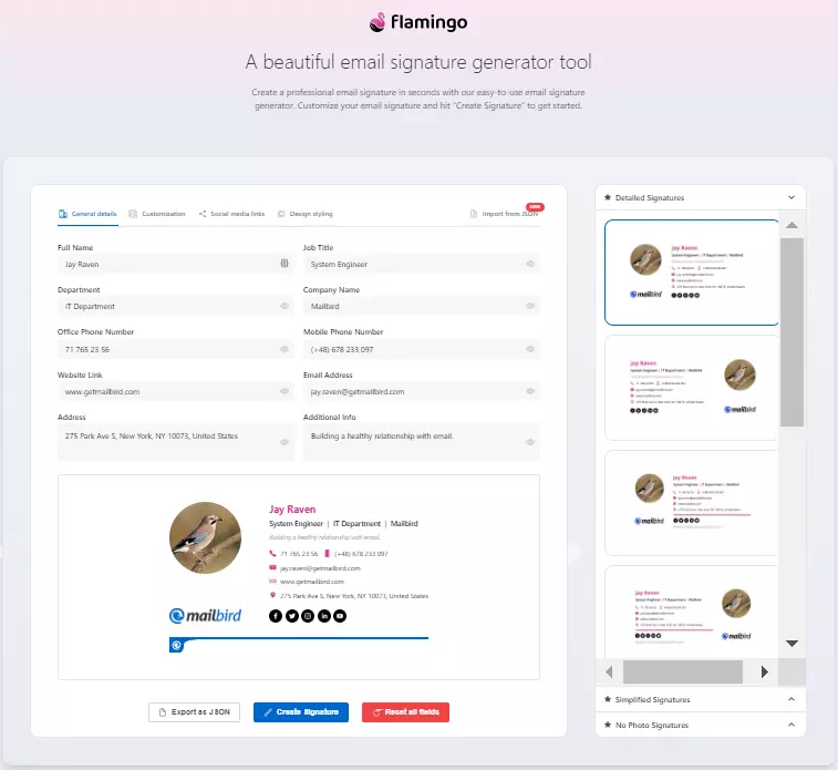 Flamingo - email signature generator