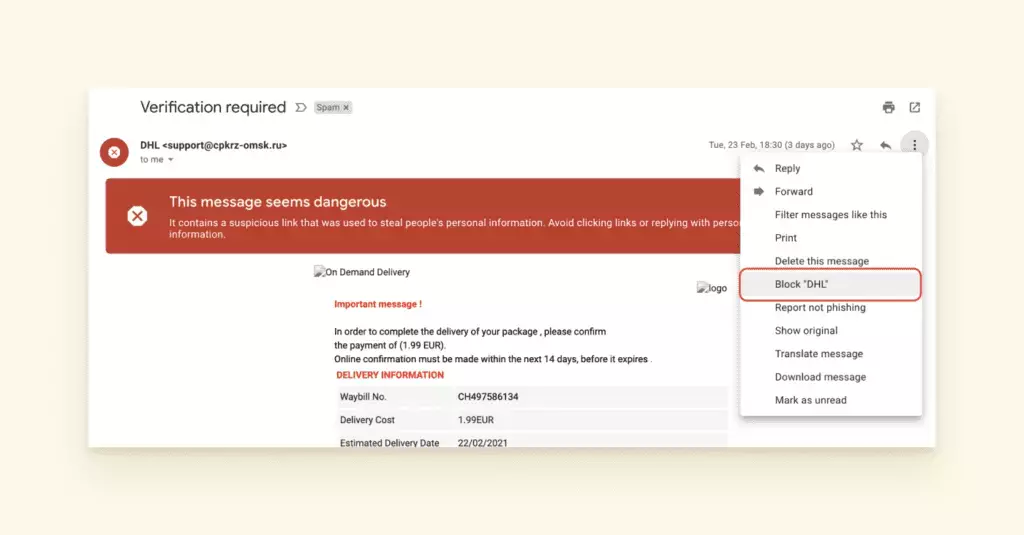 Gmail заблокировать отправителя