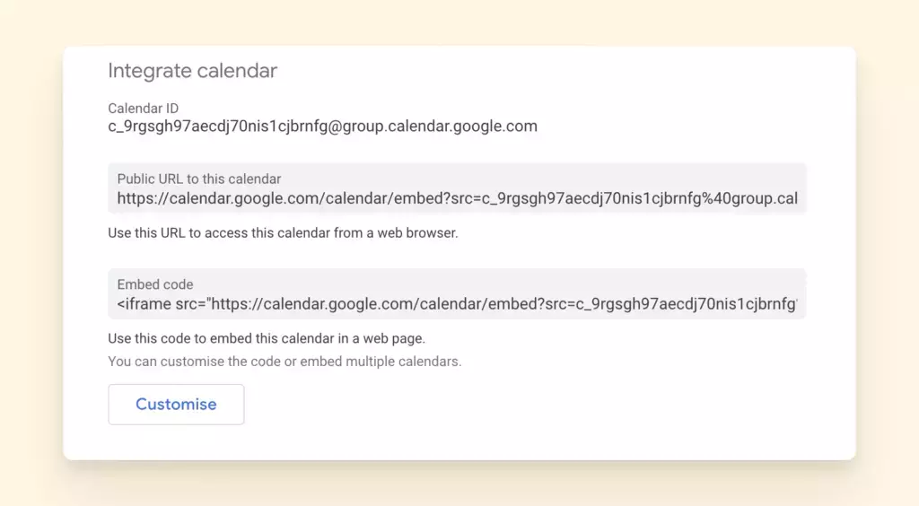 Где найти URL-адрес календаря Google