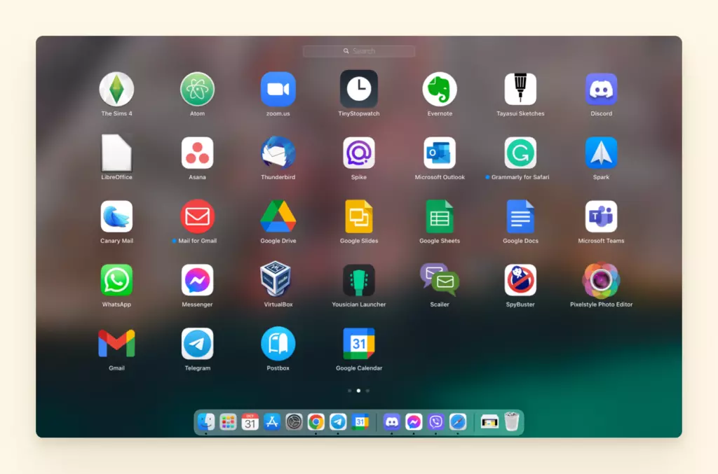 Apple Launchpad with a Google Calendar shortcut