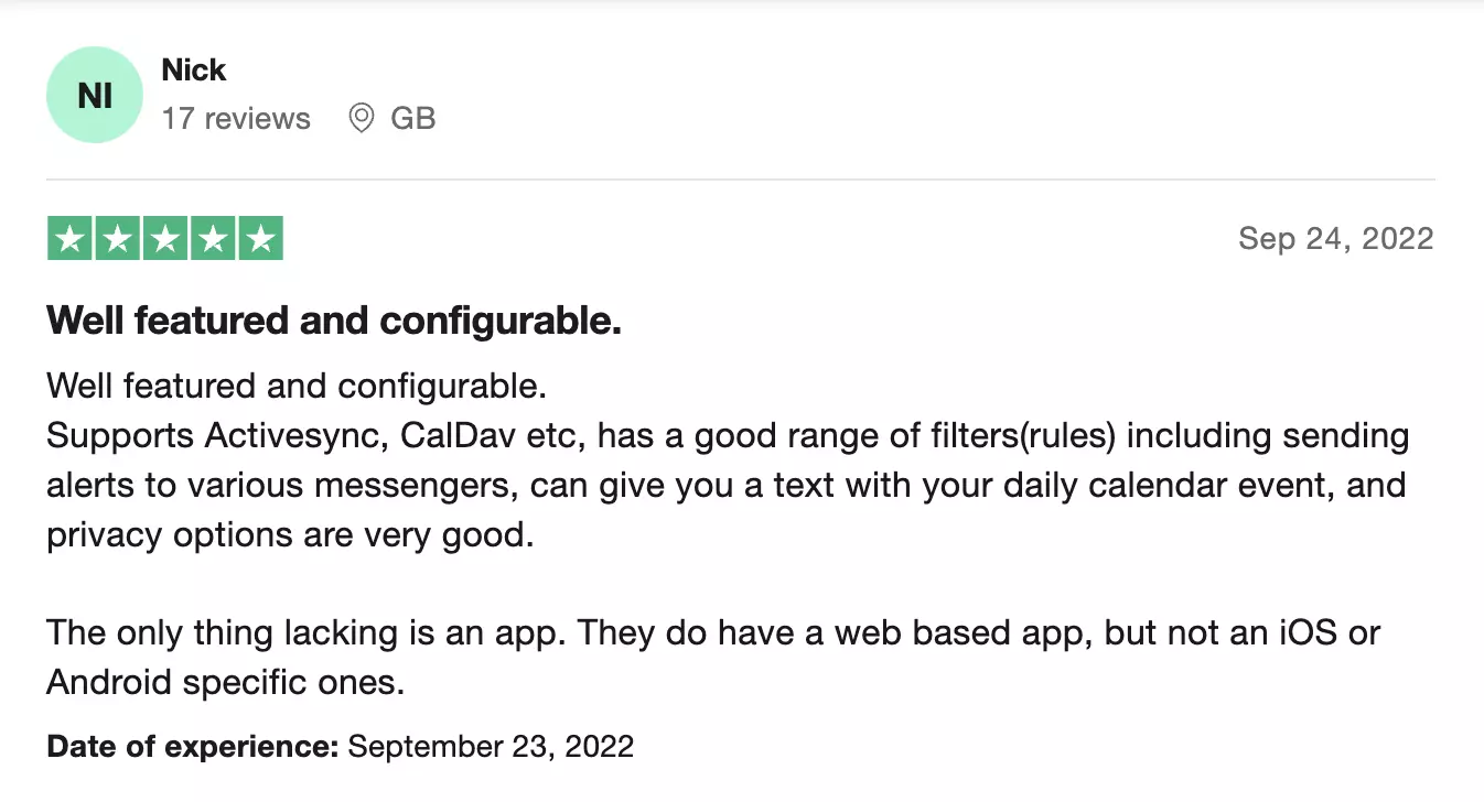 A screenshot of a customer review on a phone.