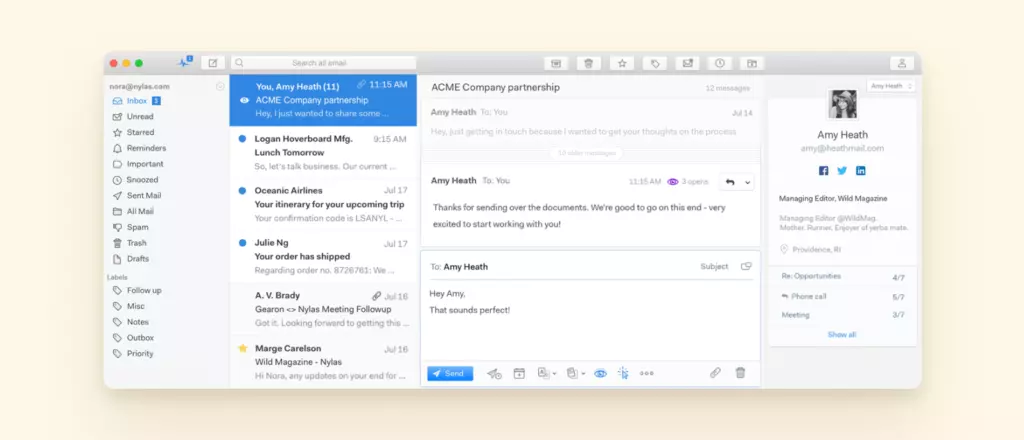 Mailspring email client interface- alternativa a Outlook