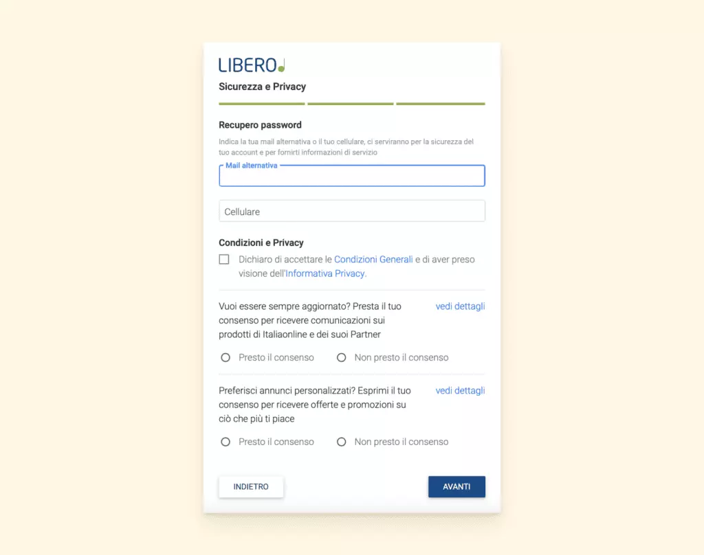 Libero account privacy settings