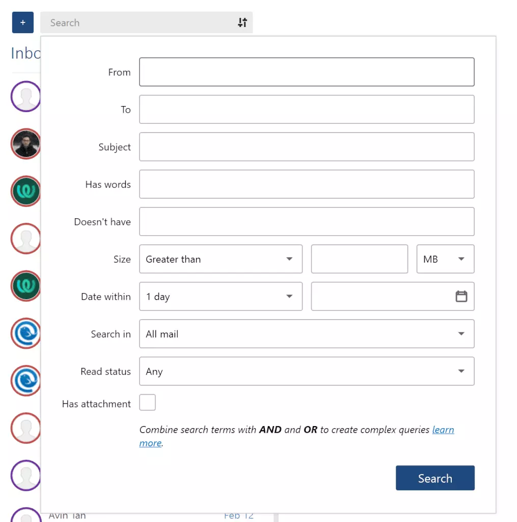 Search for emails in your inbox