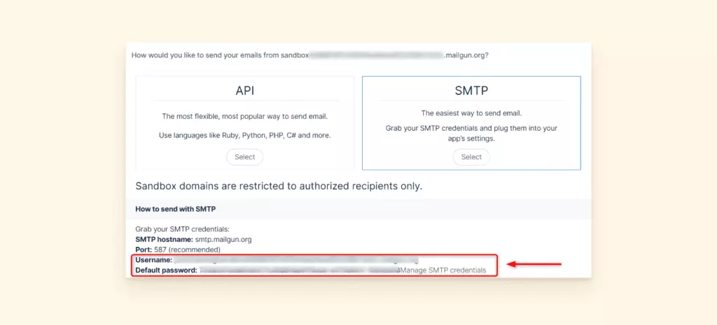 Configuration SMTP Mailgun