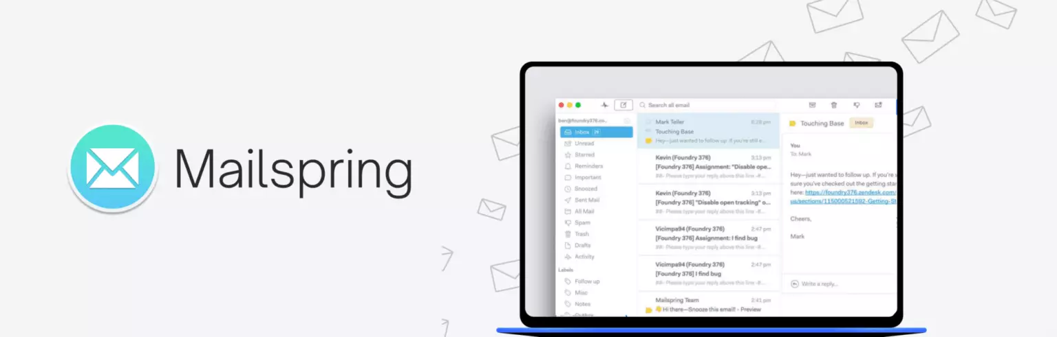 A phone with the mailspring logo on it.