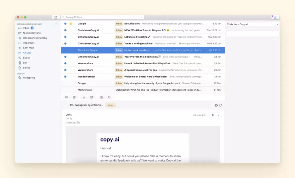 Mailspring alternatywa dla Outlook