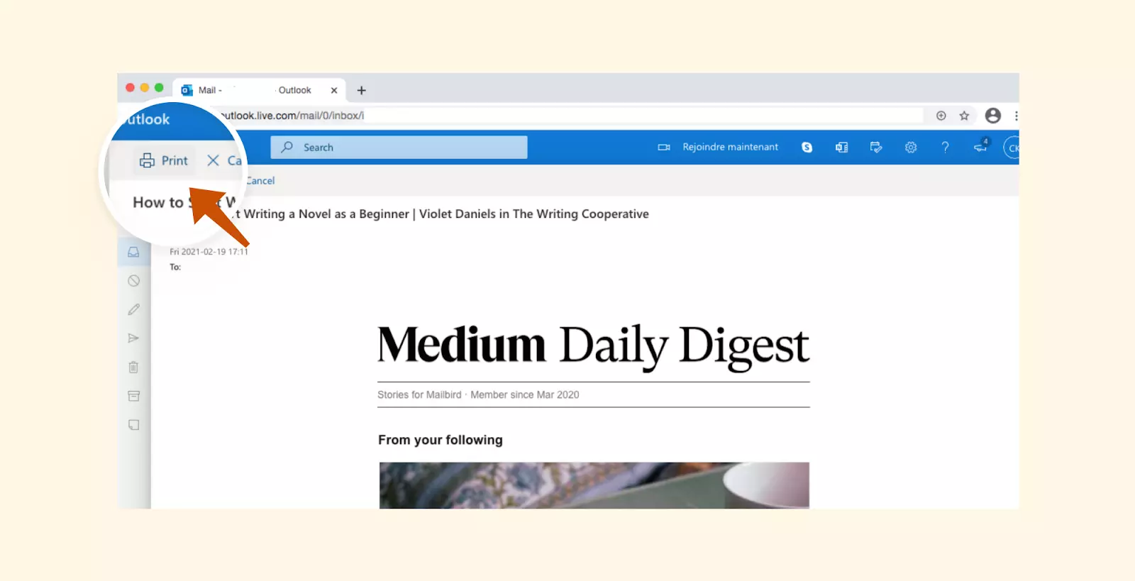 Print button in Outlook