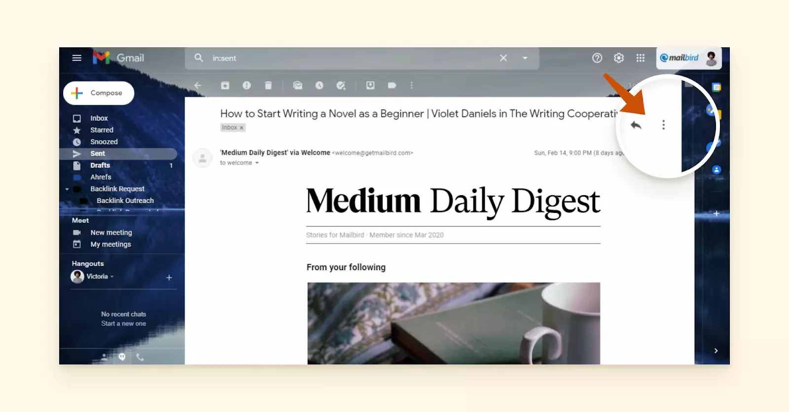 How to open the email menu in Gmail