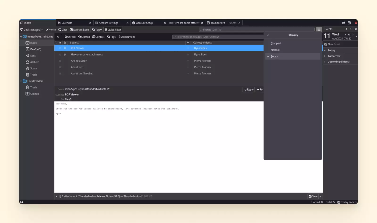 Thunderbird inbox with a dark theme - Alternative zur Windows 10 Mail App 