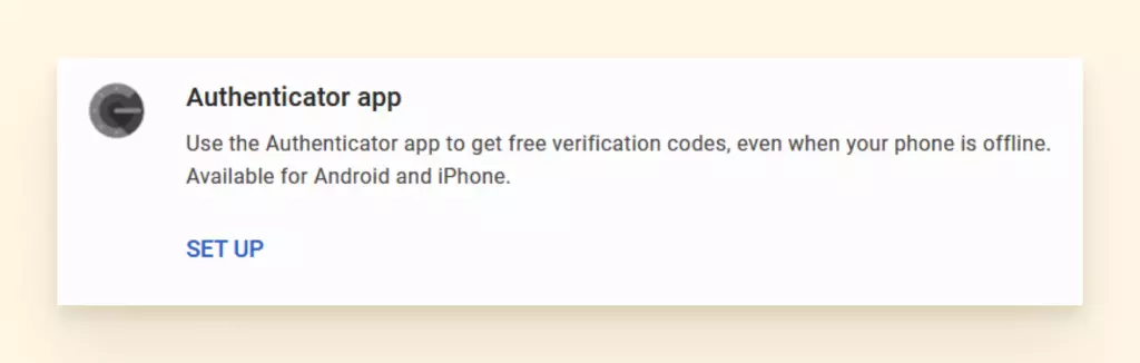 screenshot of authenticator app set up