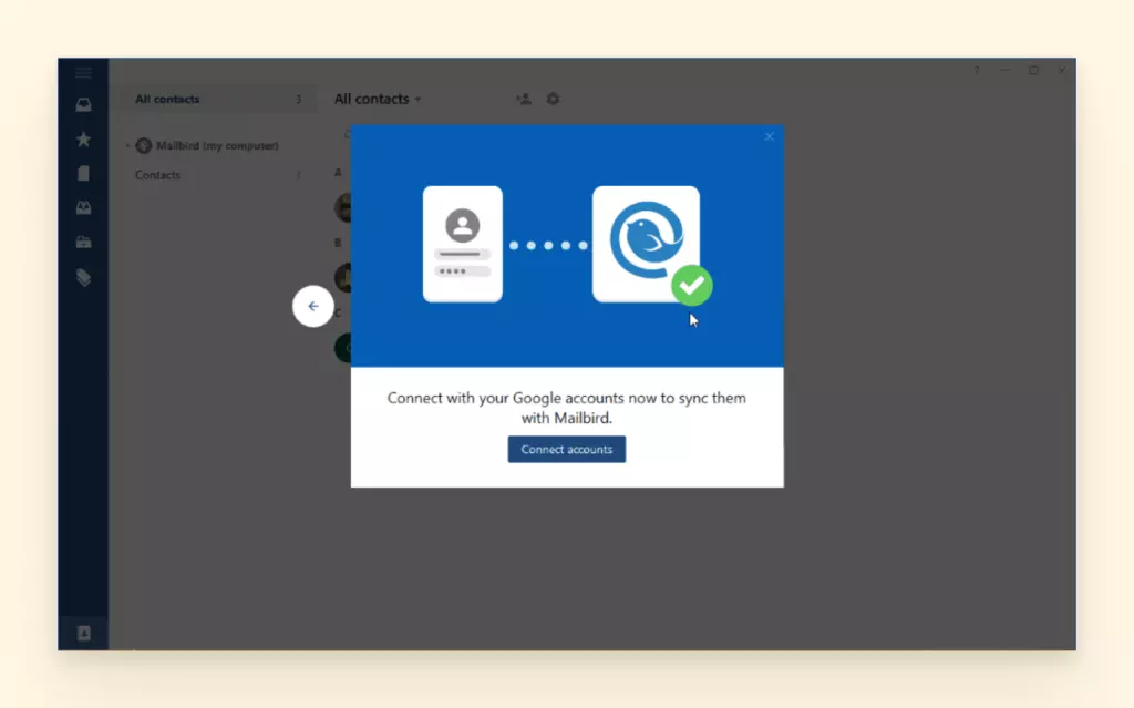 screenshot of mailbird account sync