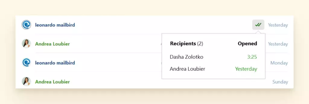 screenshot of mailbird email tracking