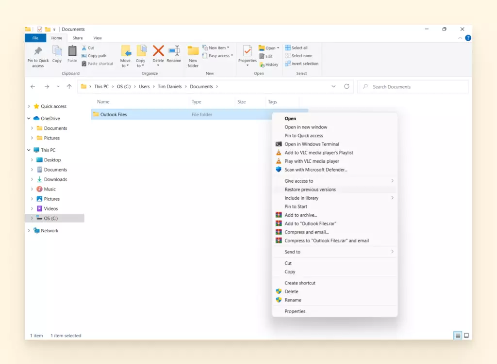 screenshot to find outlook files on pc