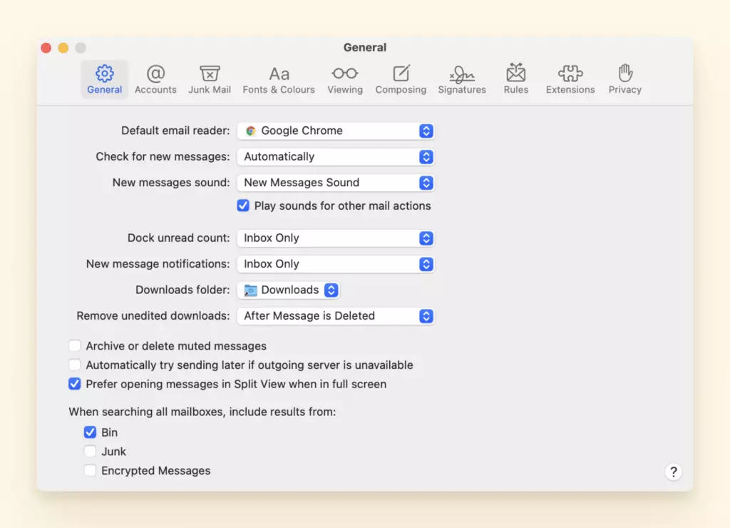 General mail settings