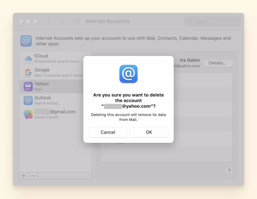 Removing Yahoo account from Mac Mail