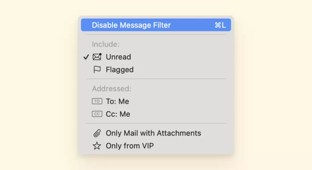 How to disable message filter
