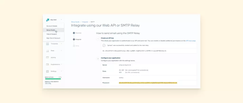 Relais SMTP SendGrid