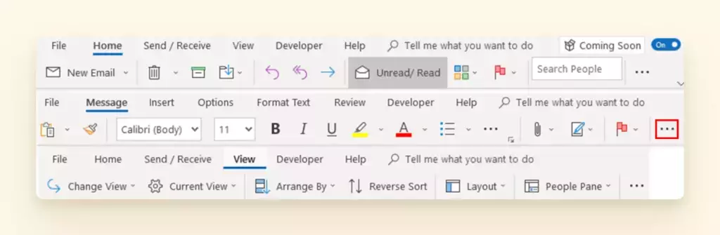 Simplified ribbon recalling Outlook message