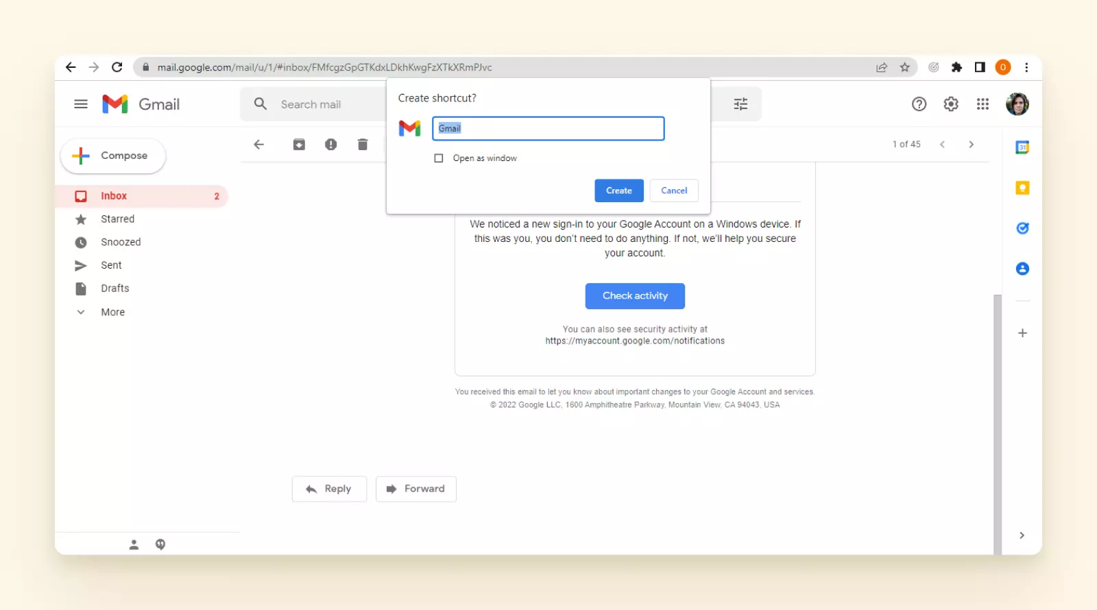 Creacion de un acceso directo de Gmail en Chrome