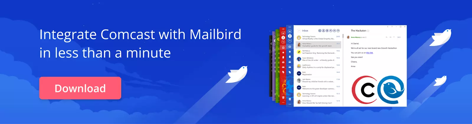 Integrate Comcast with Mailbird in less than a minute