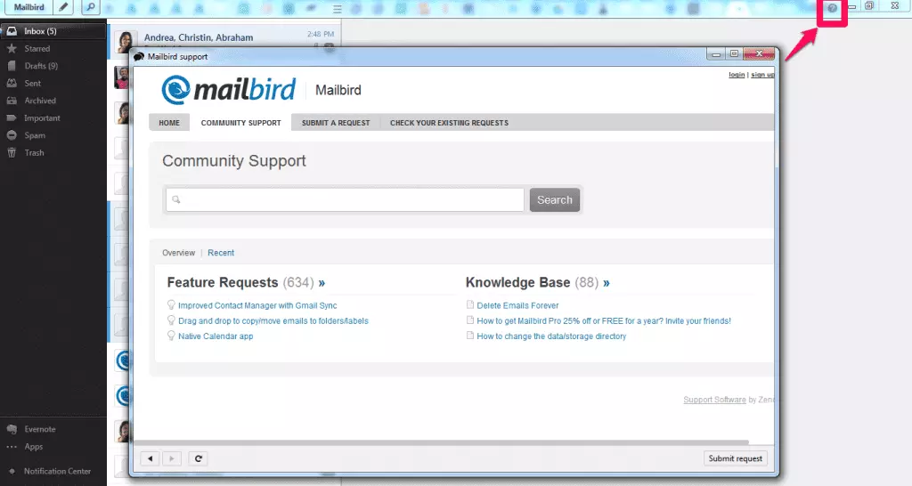 help button in Mailbird