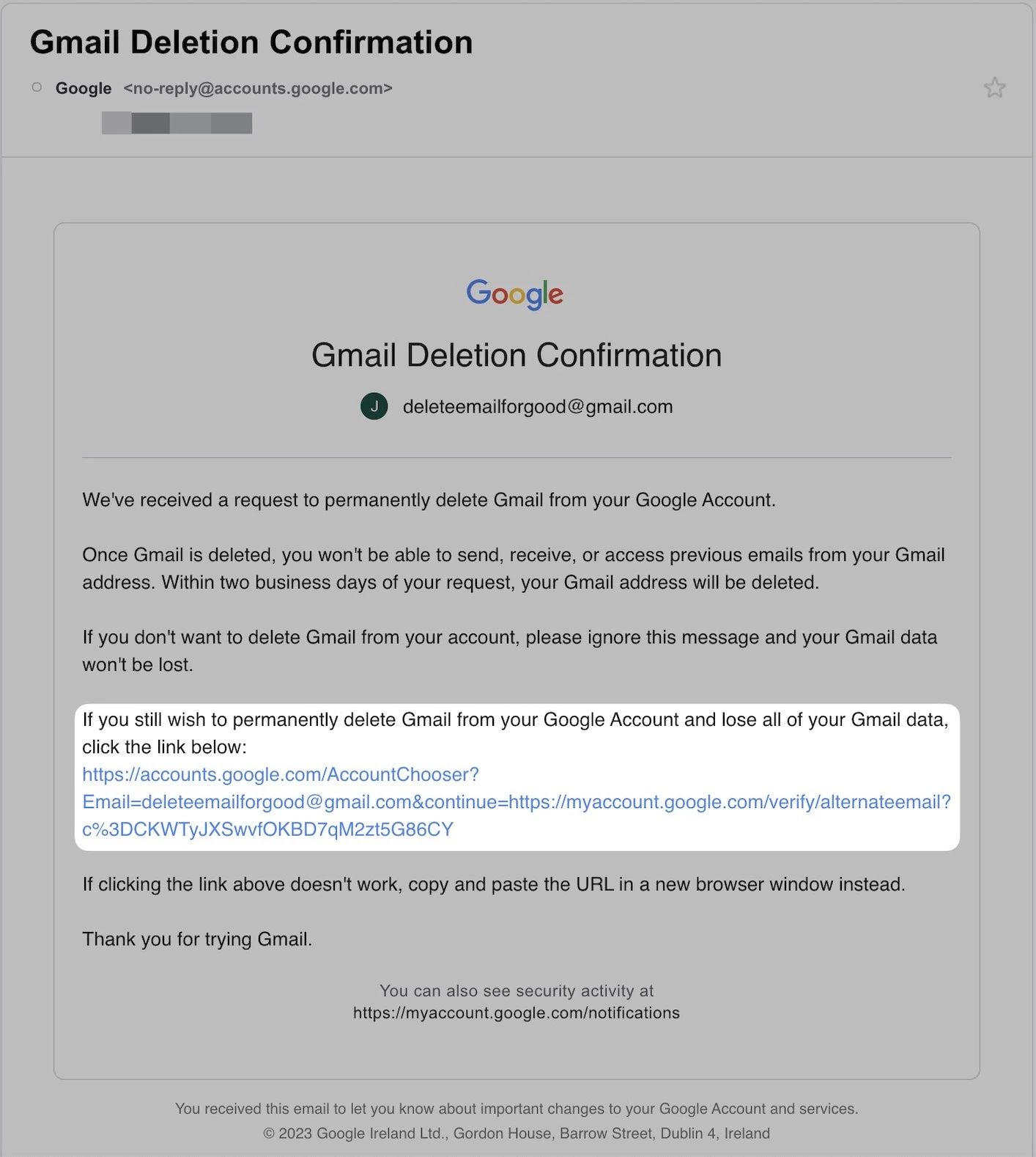 Permanent Gmail Account Deletion