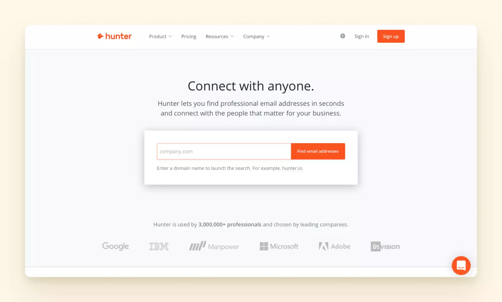 Hunter email finder page