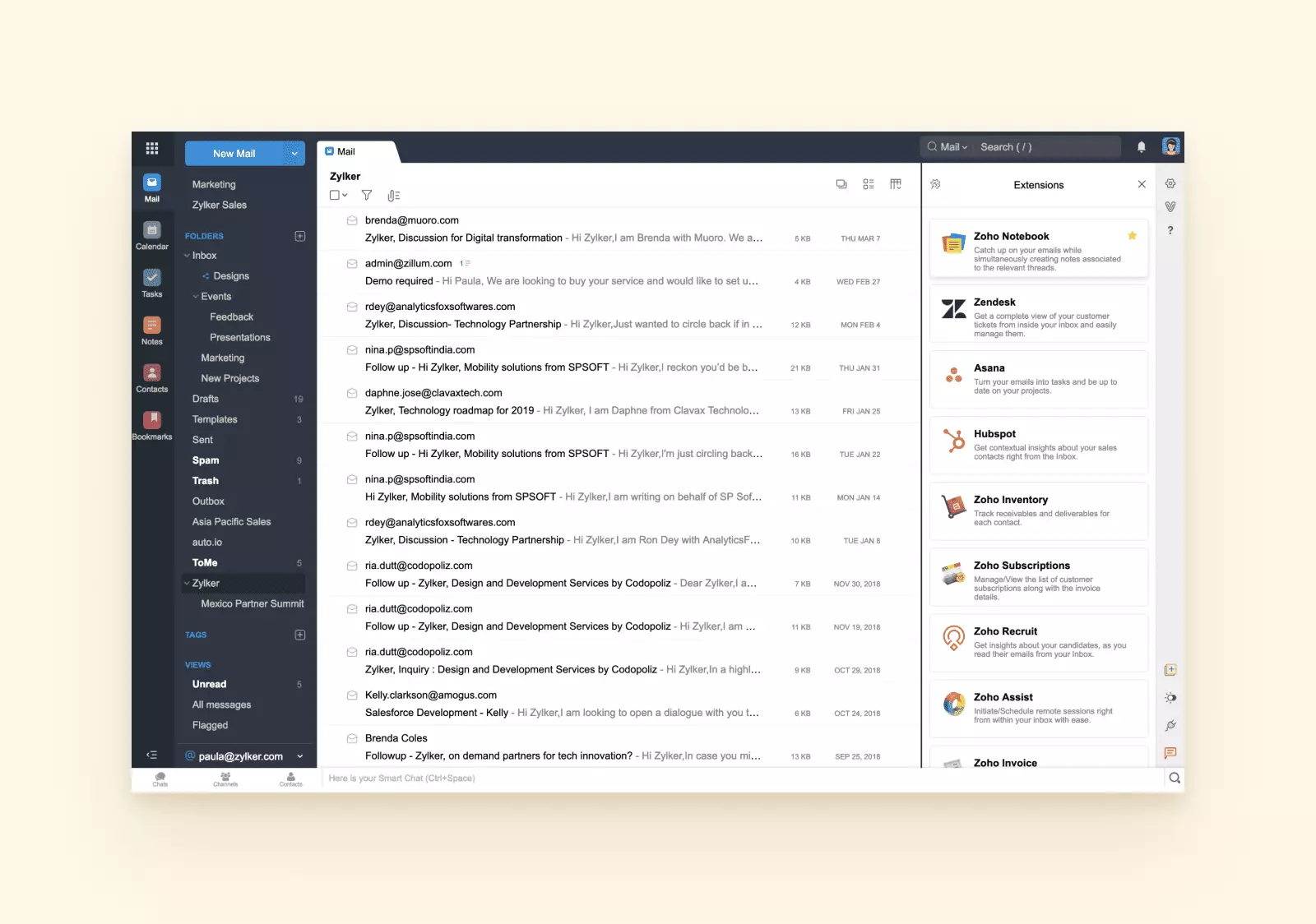 Zoho mail inbox layout- alternativa a Outlook