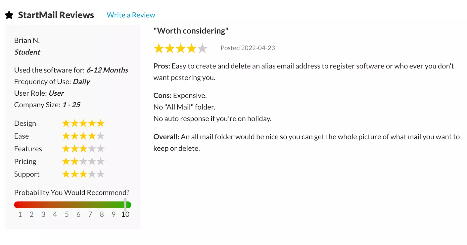 A screen shot of a customer review page.