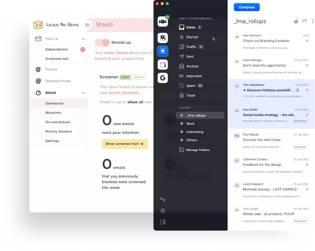 Inbox Shield blocks unwanted emails, ensuring only trusted senders can reach your inbox.