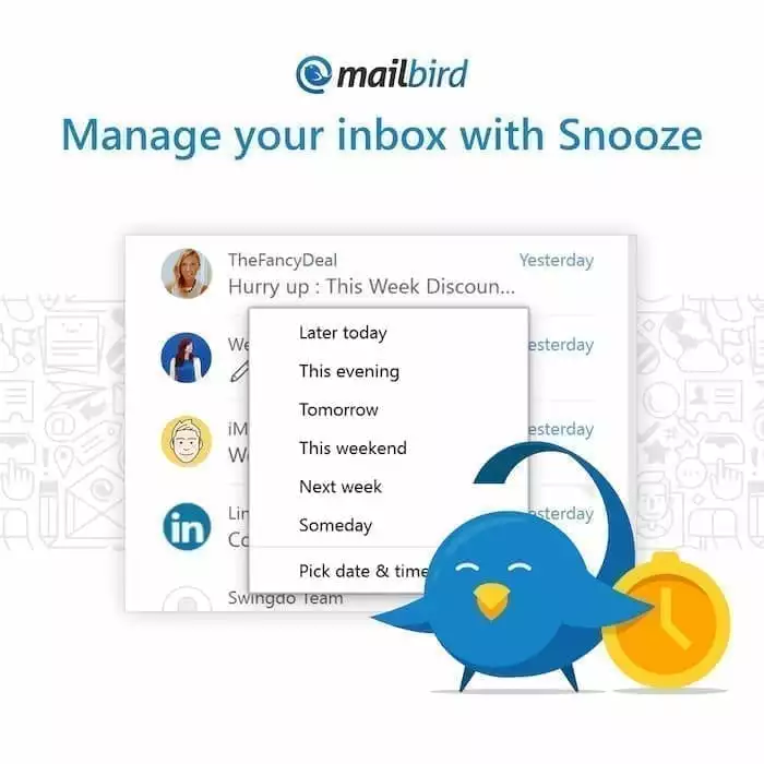 Mailbird email client Snooze feature