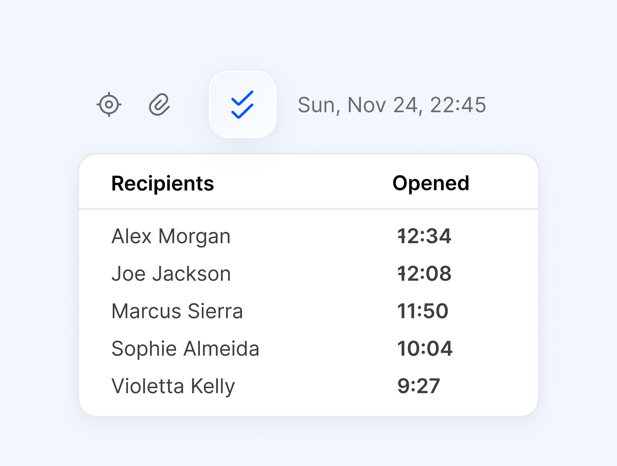 Mailbird Next email tracking showing when each recipient opened a message