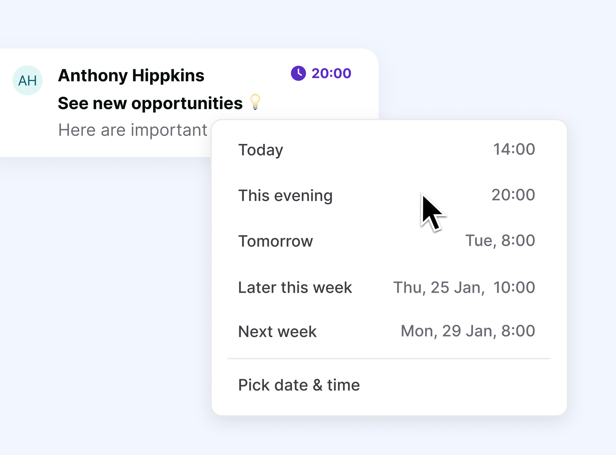 Snoozing an email in Mailbird Next until this evening, tomorrow, or next week