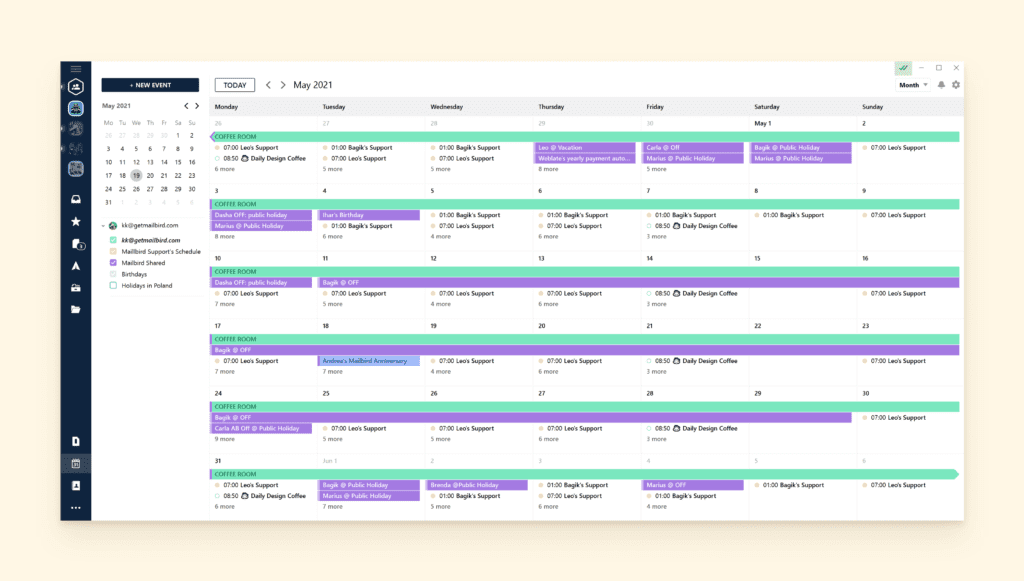 Native Calendar of unified email management