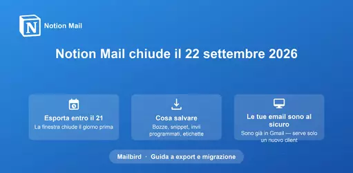 Chiusura di Notion Mail Settembre 2026: Guida Completa all'Esportazione dei Dati e Percorso di Migrazione a Mailbird