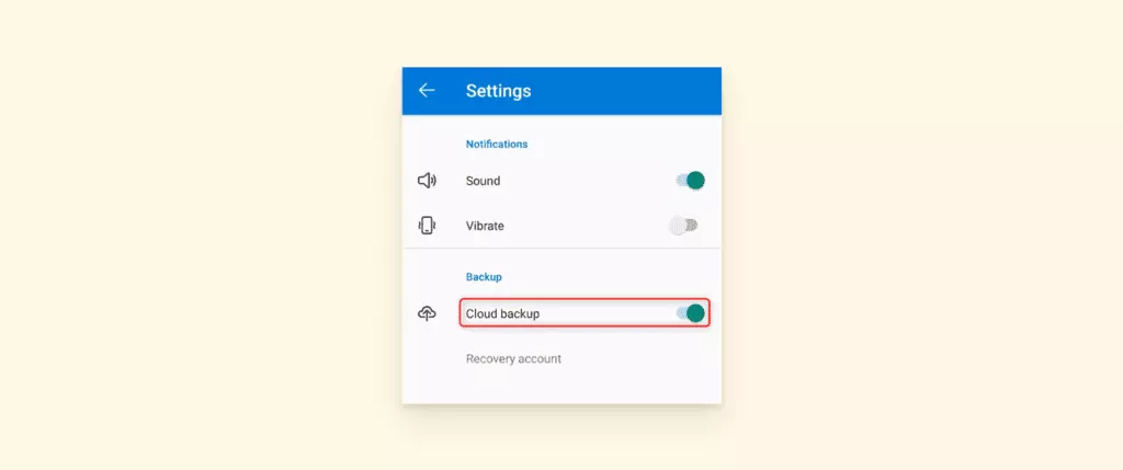 Toggle-On microsoft authenticator 's cloud backup option