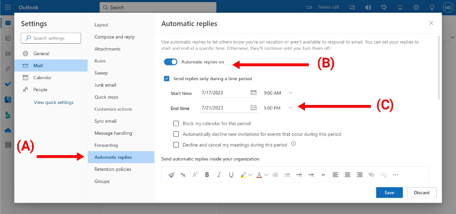 outlook settings