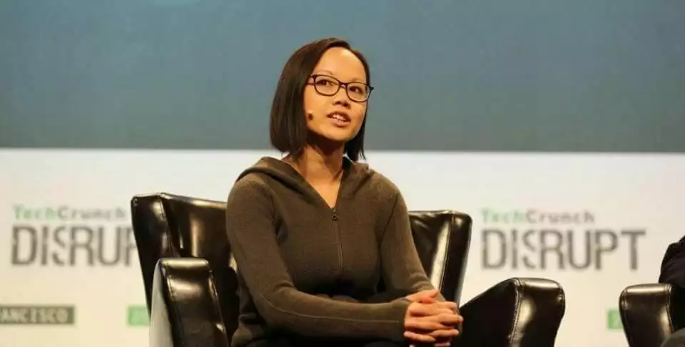 Tracy Young speaking about her startup baby, PlanGrid at TechCrunch Disrupt