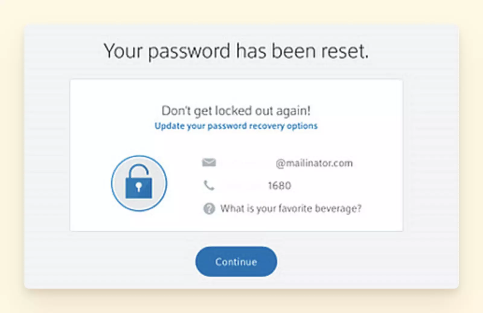 Password has been reset message